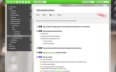 Arbeitsablauf für Monatsabschluss der Kasse im Qualitätsmanagementsystem