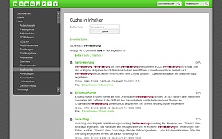 Die Inhaltssuche im Organisations- und Qualitätsmanagementsystem Effizienz-Lotse durchsucht alle Seiten und sogar eingebundene Dateien